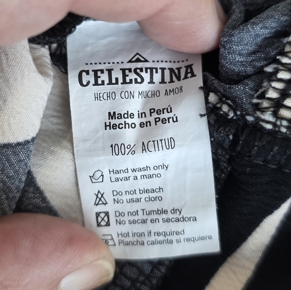 Celestina Black And Beige Floral Design Wide Leg Pants Size Small - Picture 4 of 6